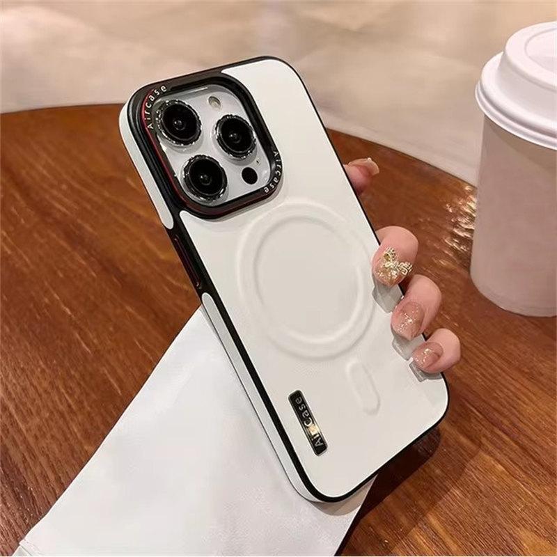 Бизнес двухцветный кожаный чехол Magsafe для iPhone 12 13 16 15 Pro Max магнитный матовый мягкий противоударный чехол для iPhone 15Pro