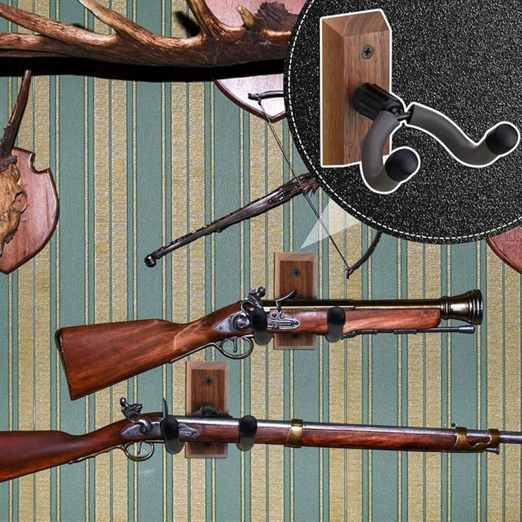 2 Pcs Gun Rack Crossbow Hanger for Wall Vertical Wall Mount Hardwood Gun Holder Compound Bow Hanger Holder Displays Rack Shotgun Hooks Rifle Storage