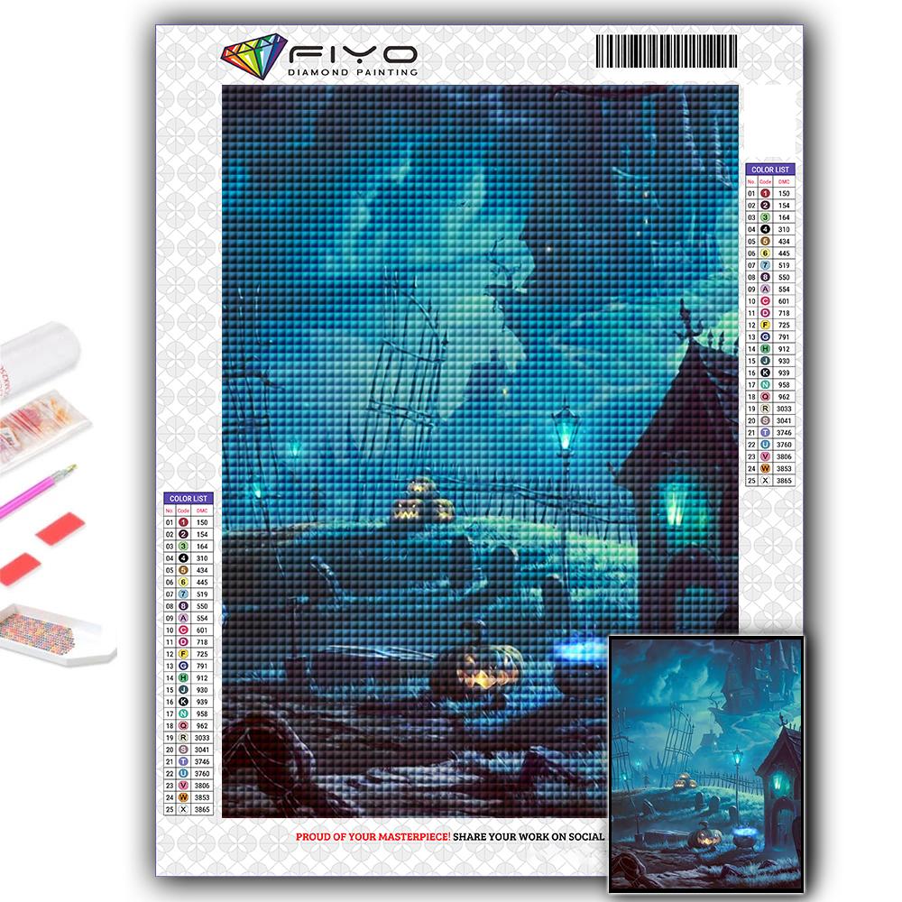 5D DIY Diamond Embroidery Halloween Scary Pumpkin And Castle Diamond Painting Mosaic Home Decoration