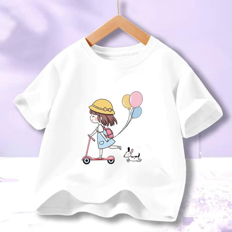 Girls' Anime Cartoon Short-Sleeve Cotton T-Shirt - Summer 2023 Trend