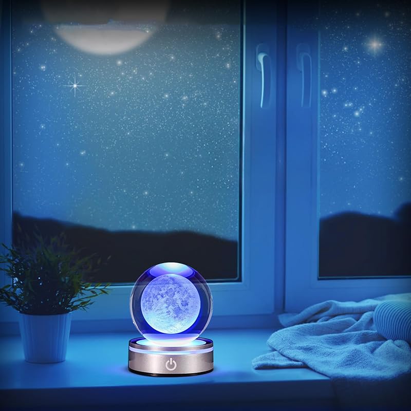 3D Лунный хрустальный шар, ночник, разноцветная декоративная лампа, хобби, астрономия, космос, подарок на День благодарения для парня, мужа, круто