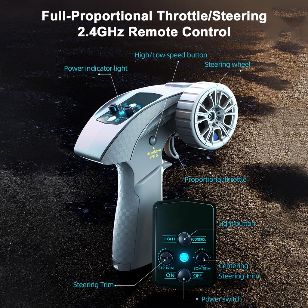 Cyber Truck Toy, 2.4GHz Remote Control Alloy Vehicle with Motorcycle and LED Lights, Model Pickup Truck for Kids Boys