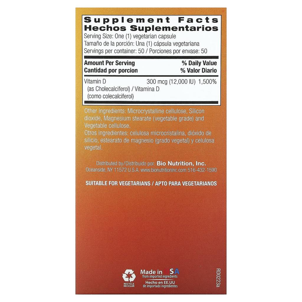 Bio Nutrition, D-3, 300 мкг, 50 растительных капсул