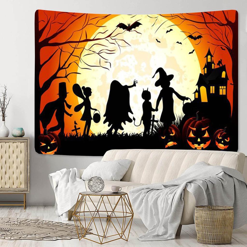 Хэллоуин Гобелен Череп Тыква Луна Ночь Монстр Настенное Искусство Украшения Спальня Гостиная Вечеринка в Общежитии