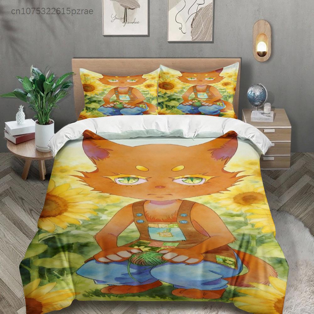 Желтый Комплект Постельного Белья Softville Cozy Town Милый Папоротник Одеяло Лиса С Пододеяльником и Наволочкой Для Детской Спальни