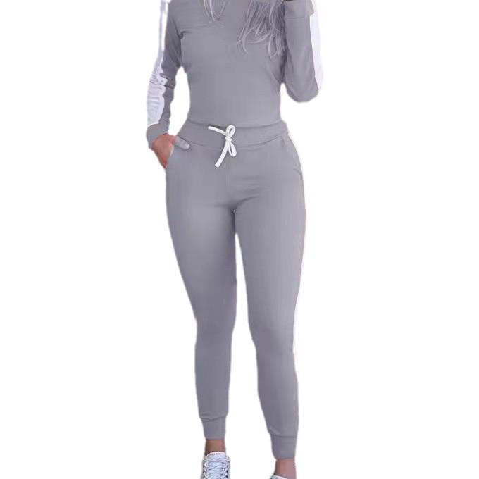 Новый повседневный комплект для通勤 из лонгслива и брюк в стиле колор-блок