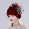 Winter Women Good Elasticity Real Rex Rabbit Fur Hats with Silver Fox Fur Lady Outdoor Warm Knitted Genuine Rex Rabbit Fur Cap