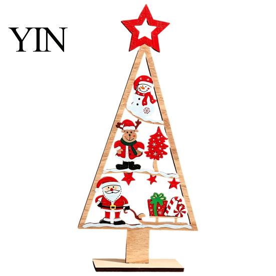 Desktop Christmas Ornament Wooden Tabletop Tree Decor, Hollow Xmas Ornament, Farmhouse Winter Holiday Accents Centerpiece for Party Home Decoration,