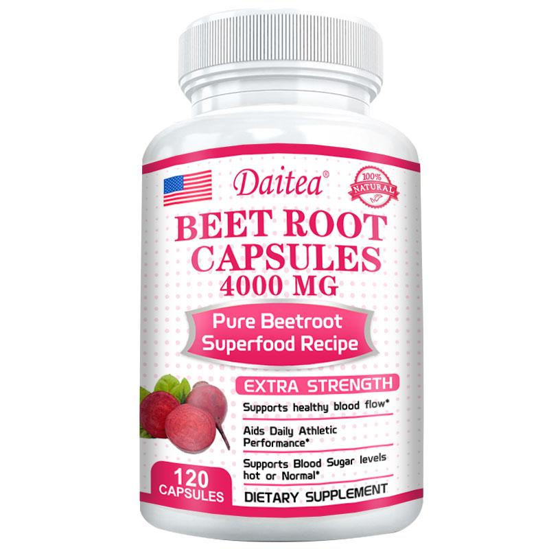 Daitea Beetroot Capsules with Grape Seed and L-Citrulline – Supports Healthy Blood Circulation and Athletic Performance – 120 Vegetarian Capsules