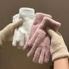 1 пара модных зимних вельветовых перчаток из норки с пятью полными пальцами, плюшевые теплые перчатки для защиты от холода, однотонные варежки для езды на велосипеде