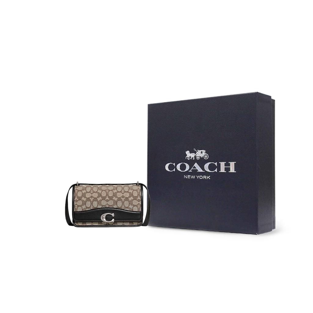 Новая маленькая квадратная сумка COACH Bandit из коровьей кожи с тканью, сумка через плечо, сумка на плечо, среднего размера, женская CD709-LHUW7