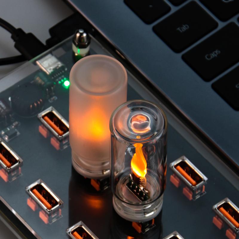 USB LED ночник типа пламени Матовое прозрачное стекло Мерцающая свеча Декоративное сенсорное управление Атмосферное освещение для автомобиля Домашняя лампа