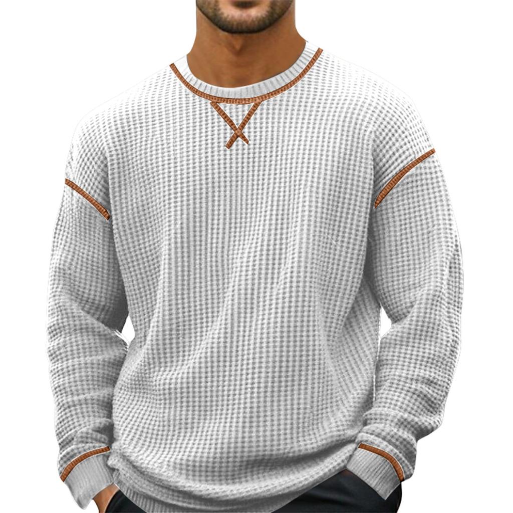 Men's Solid Color Round Neck Long Sleeve Tops Men's Sports Large Size Casual Round Neck Tops