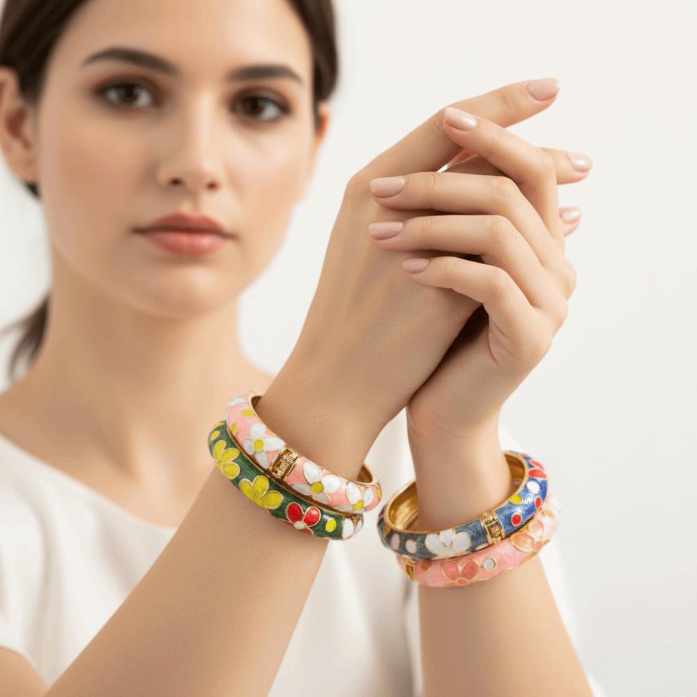 Traditional Vintage Cloisonne Bangle Colorful Glazed Bangle Women's Hand Bracelet Jewelry Gifts