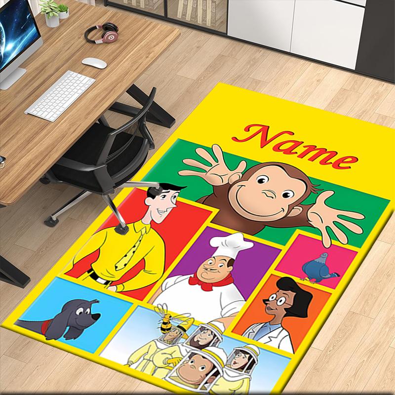 Custom Name Curious George Printed Carpet, for Office Chair Living Room Bedroom Kitchen Room Decor Gifts.