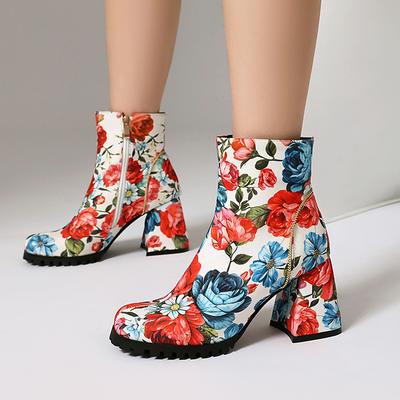 Ботильоны большого размера с принтом, на толстом каблуке, с боковой молнией, дышащей строчкой, милые и симпатичные женские ботильоны