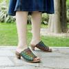 Handmade Painted Slippers Ethnic Style Genuine Leather Patchwork Lace Women's Round Heel Sandals