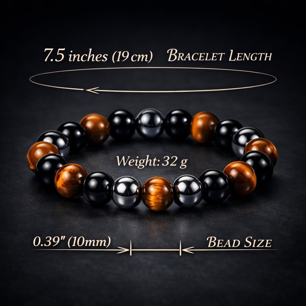 WFJ Black Obsidian Hematite Triple Protection Bracelets Set - Tiger Eye Beaded Natural Stone Bracelet for Men Women Gemstone (10MM)