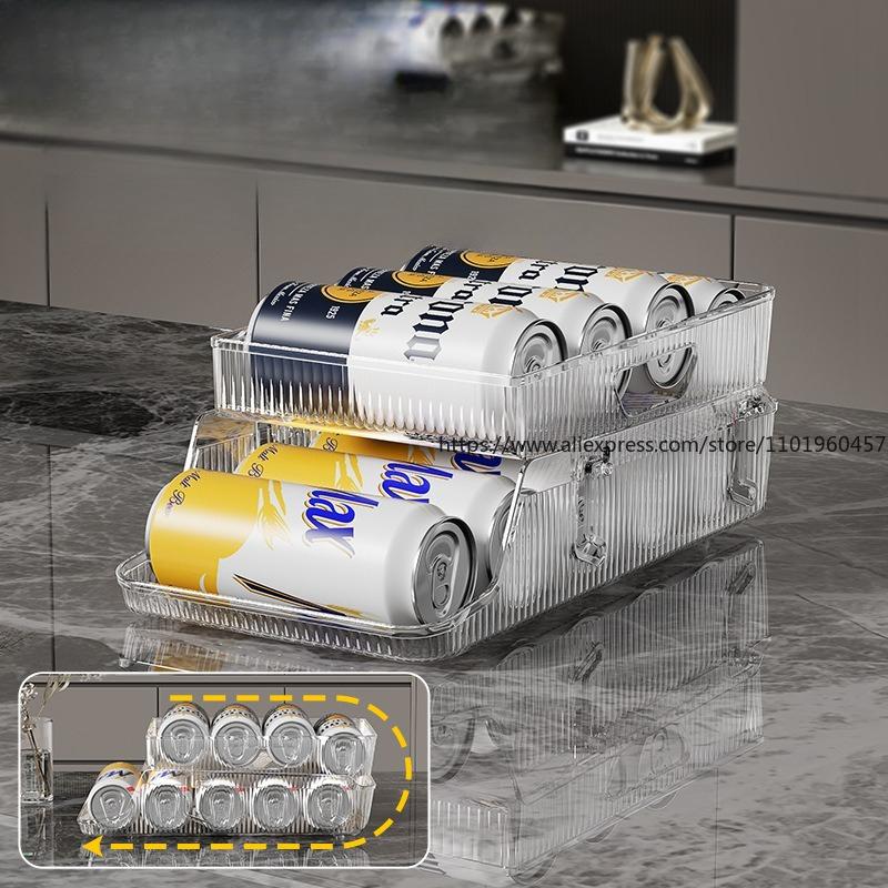 Double-Layer Drawer-Type Fridge Drink Organizer Auto-Restock Storage Rack Efficient Refrigerator Beverage Storage Tool