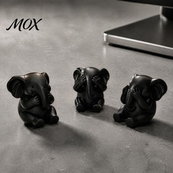 Artistic Tabletop Sculptures 3Pcs Elephants Figurine, 3D Printed No See Hear Speak Elephant Contemporary Bookshelf Ornaments Statues, Minimalist
