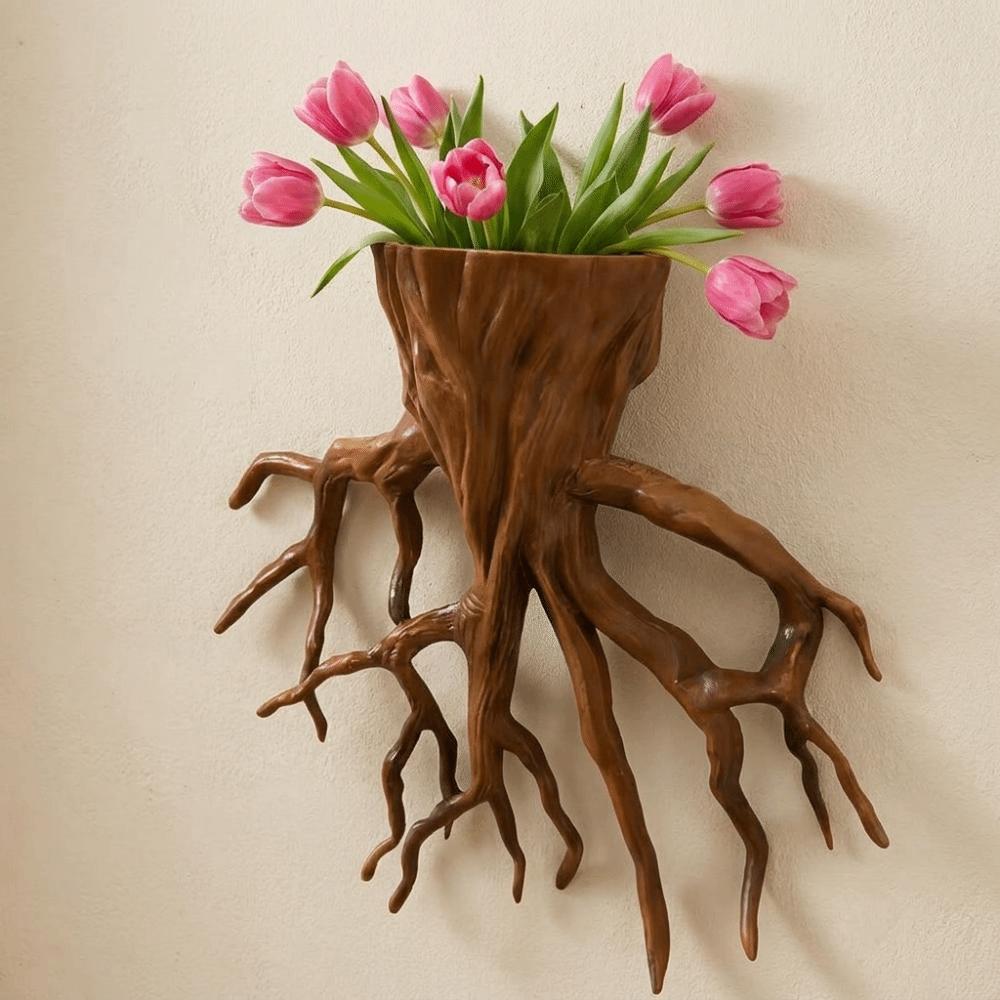 Tree Root Shape Wall Mounted Flower Pot Decorative 3D Printing Hanging Flower Pot Rustic Style No-Drill Potted Plant Holder