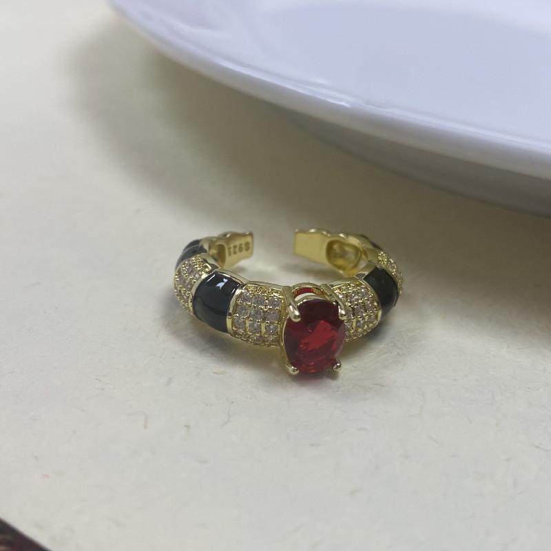 Fashionable Copper Open Adjustable Ring For Women Embellished With Colorful Zircon Stones