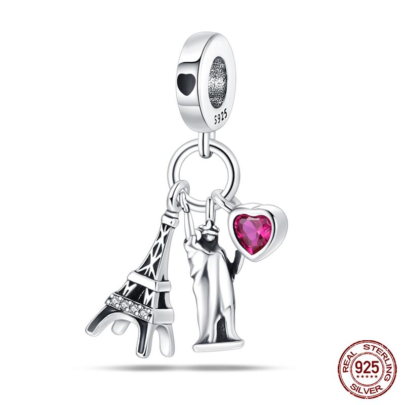 925 Silver Famous Attractions Eiffel Tower Church Luminous Charms Pendants Fit Qikaola Original Bracelets DIY Jewelry