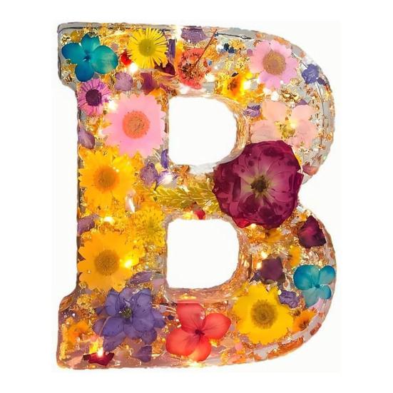 Цветочный смоляной ночник, прессованные цветы ручной работы в смоляных буквах, лампа, настольный декор, светящиеся цветочные буквы, подарок для мамы, жены