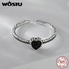 WOSTU 925 Sterling Silver Classical Heart Style Black Crystal CZ Rings For Women Retro Flower Pattern Hoop Earrings PartyGift