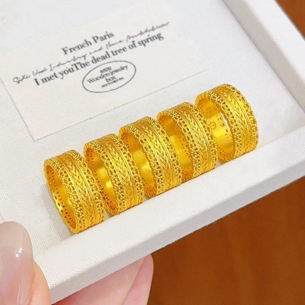 Elegant Hollow Ring Weave Design Banquet Jewelry Fashion Sandy Gold Filigree Ring Wedding
