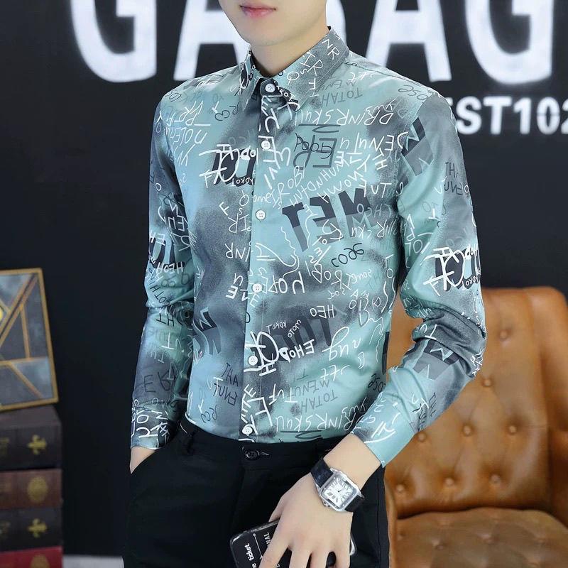 Men's Premium New Stylish Thin Long Sleeve Printed Top Trendy Casual Wrinkle-Free Shirt