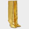 Fashion Silver Gold Fine Heel Square Head Knee Length Boots 2025 Winter New Versatile Slim Sleeve Long Boots Large 43 Women's Shoes