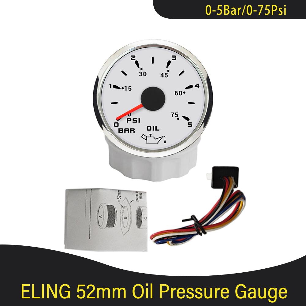 Motorcycle Universal 52mm Engine Oil Pressure Gauge Meter 0-5Bar 0-10bar Signal with 7 Colors Backlight for Boat Car 12V 24V