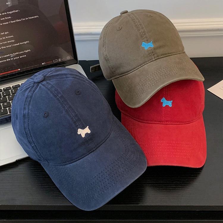 Simple puppy embroidery young couple versatile old baseball cap street male and female students curved brim cap