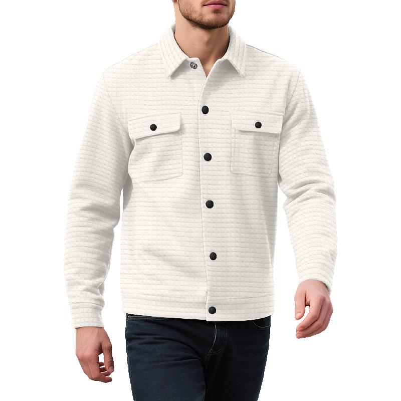 Men's Small Checkered Jacquard Knit Button Pocket Jacket, Spring and Autumn Warm Business Style Top