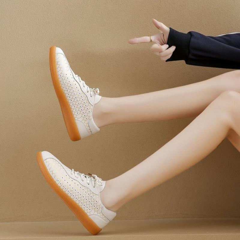 Fashion Large Size Flat Shoes Four Seasons Round Head Front Lacing Soft Sole Anti-slip Wear-resistant Low-top Shoes 35-43