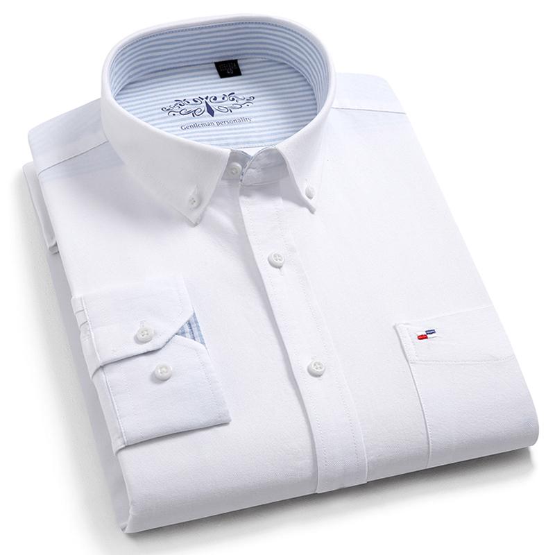 Мужские однотонные повседневные толстые оксфордские хлопковые рубашки с длинным рукавом на пуговицах с длинным рукавом