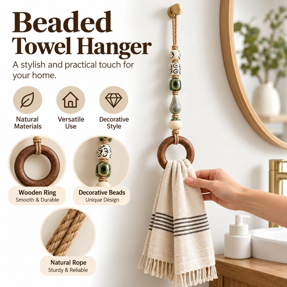 Wooden Ring Beaded Towel Hanger Loop Hanging Strap Towel Hanging Loop Cabinet Door Decor
