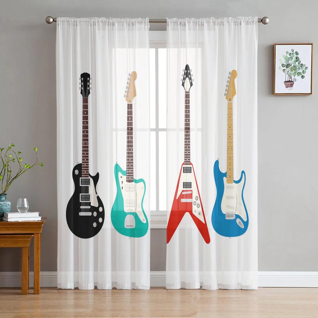 Music Notes Black Chiffon Sheer Curtains for Living Room Bedroom Home Decoration Window Voiles Tulle Drapes Curtain