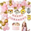 Balloon Garland - Jungle - Pink - Safari Animals - Reusable Decoration - Girl's Birthday
