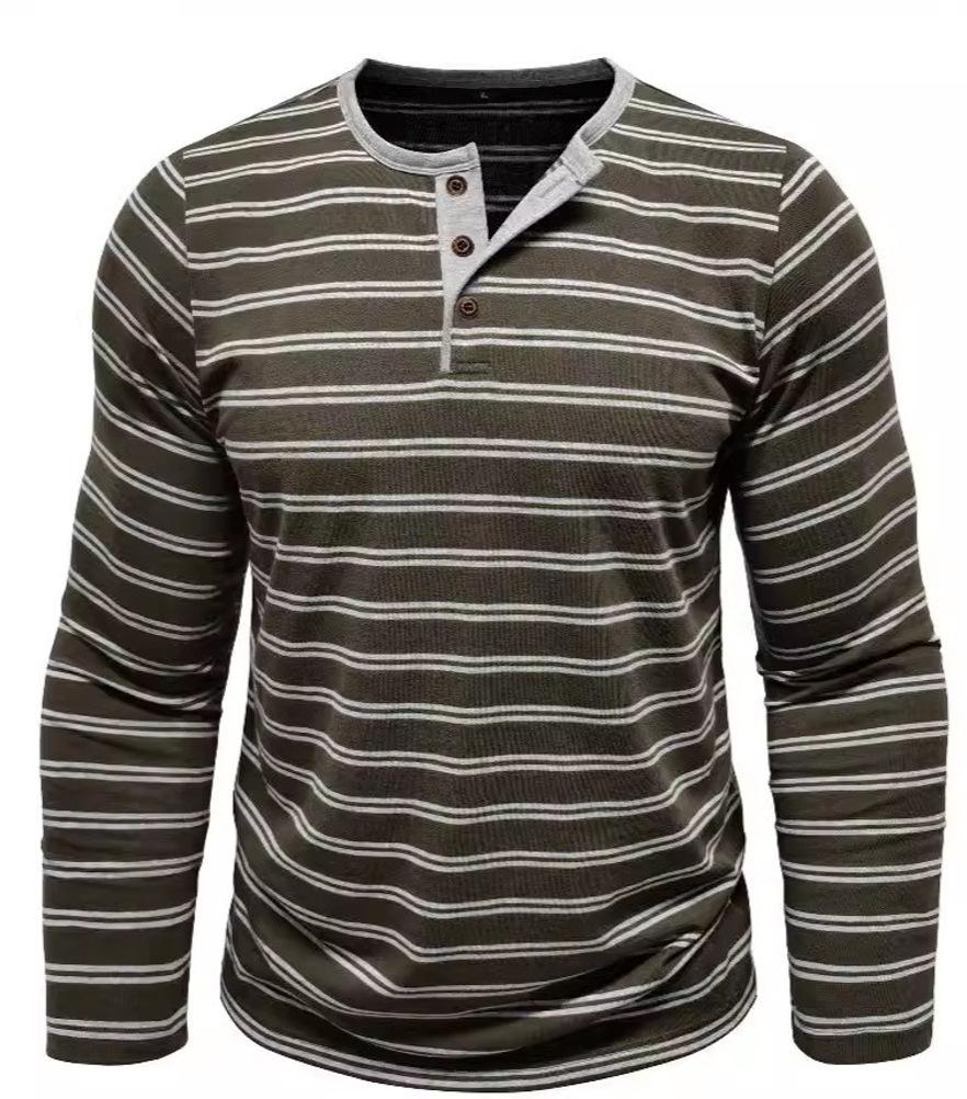Striped Henley T-Shirt for Men Casual Long Sleeve Lightweight Button Pullover Shirts Stretch Tees Tops Men's Workout Athletic Slim Fit Henley Shirts