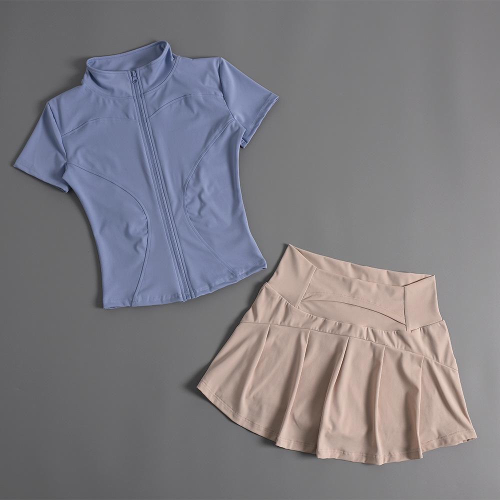 2024 Women's Nude Short Sleeve Zipper Fitness Top for Cycling, Outdoor Sports, and Yoga