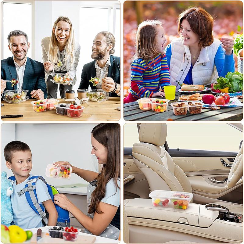 Контейнеры для закусок в дорогу с 2 отделениями, стаканчики для соуса с крышками, компактный бокс для хранения еды для взрослых