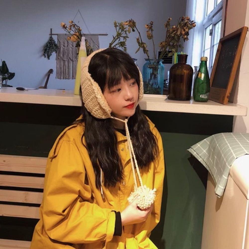 Корейский стиль JK вязаный однотонный зимний чехол для ушей ручной работы Y2k плюшевые наушники для женщин