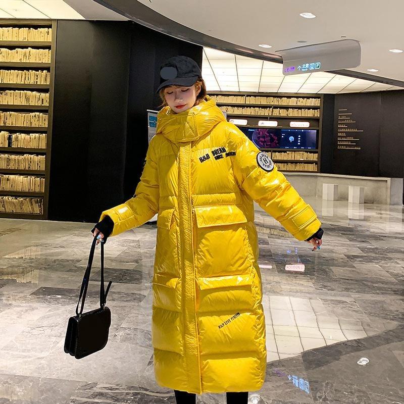 Women's Autumn And Winter Fashionable Glossy Knee Length Cotton Jacket Medium Length Thickened Cotton Coat