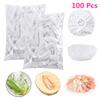 100 шт., одноразовая пленка для пищевых продуктов, эластичные пакеты для хранения фруктов и еды, кухонный органайзер, сумка для свежих блюд, растягивающиеся крышки