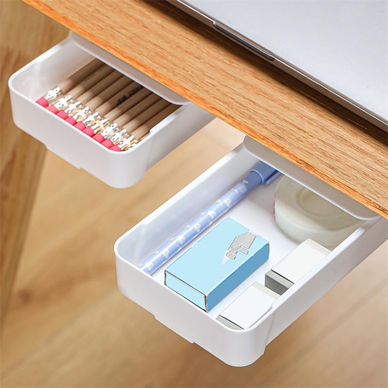 Under Desk Drawer Stationery Organizer Box Removable Hidden Table Drawers Kitchen Cutlery Jewelry Organizer