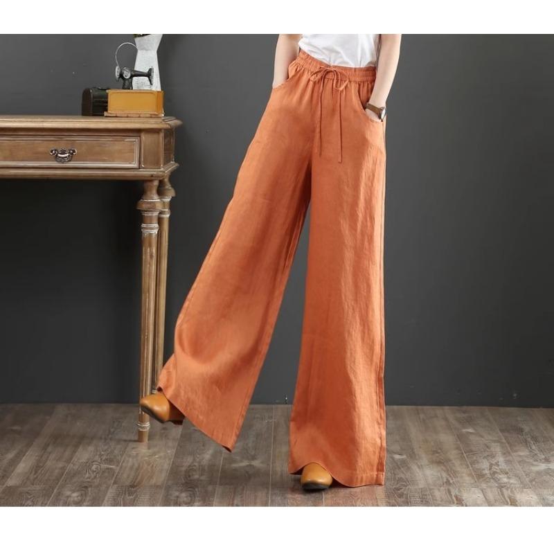 Summer Women's Wide-leg Pants Fall Retro Style Flared Skirt Fashion Commuter Solid Color Popular Color Orange Army Green