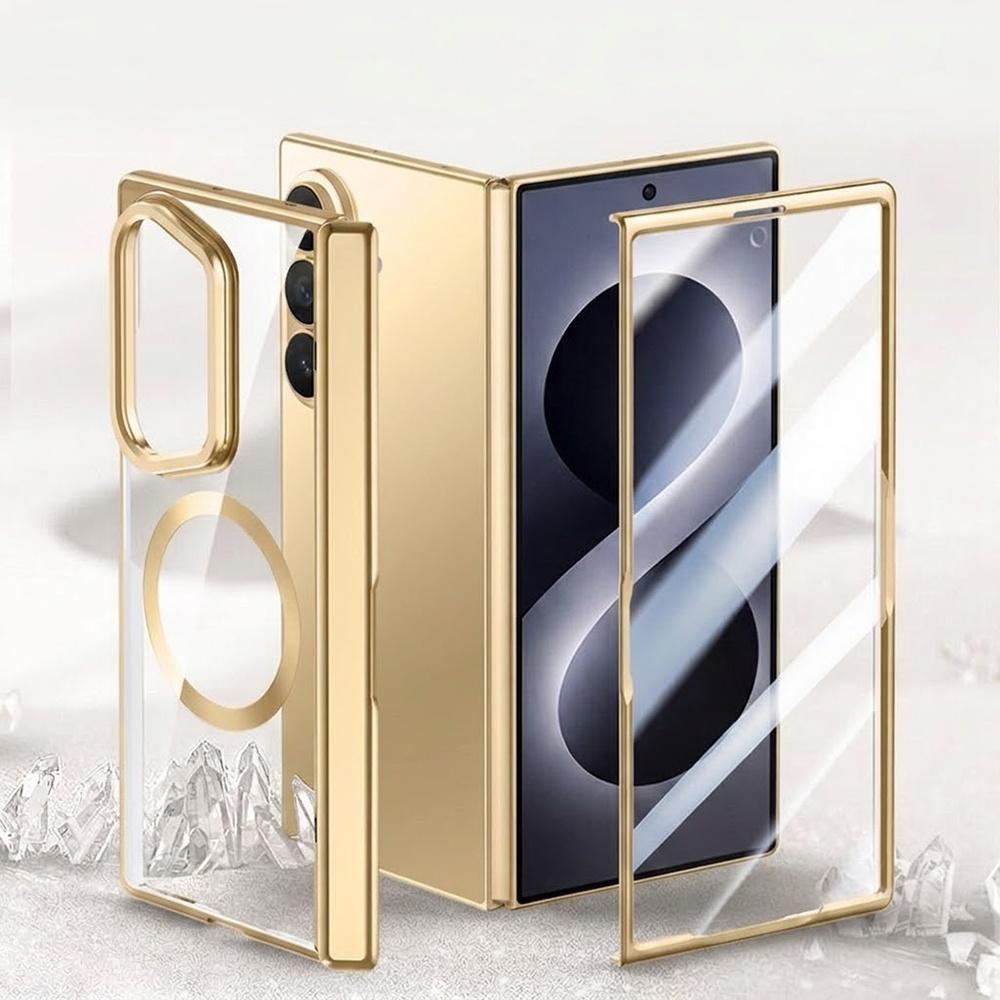 Transparent case for Samsung Galaxy Z Fold 8 Ultra, with stand and glass for external screen, for MagSafe, gold frame