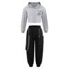 Kids Street Dance Wear Long Sleeve Butterfly Hooded Crop Top and Sweatpants with Elastic Waistband Chain Pockets for Hip Hop Show